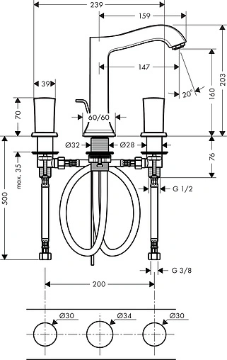 Смеситель для раковины Hansgrohe Metropol Classic 160 хром/золото 31305090