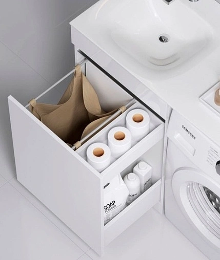 Тумба-умывальник напольная над стиральной машиной Aqwella Forma 55 L белый FOR0105KL+FOR.11.04.D-L