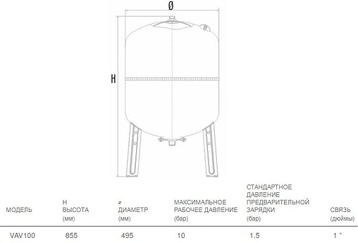 Гидроаккумулятор Aquasystem VAV 100л 10 бар 1301612 Гидроаккумулятор Aquasystem VAV 100л 10 бар 1301612