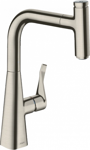 Смеситель для кухни с выдвижным изливом Hansgrohe Metris Select M71 240 1jet под сталь 14857800