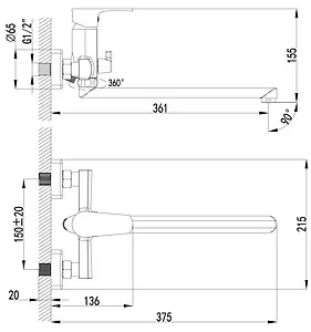 Смеситель для ванны с длинным изливом Lemark plus Factor хром LM1651C Смеситель для ванны с длинным изливом Lemark plus Factor хром LM1651C, 2