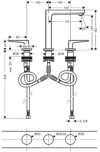 Смеситель для раковины Hansgrohe Metropol 160 шлифованный черный хром 32515340