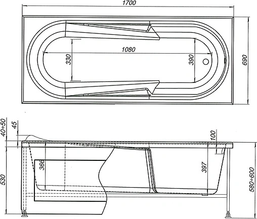 Ванна акриловая Aquanet Hellas 170x70 00203977