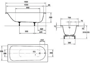 Ванна стальная Kaldewei Eurowa 150x70 mod. 310-1 белый 119612030001 Ванна стальная Kaldewei Eurowa 150x70 mod. 310-1 белый 119612030001, 2