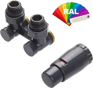 Узел нижнего подключения радиатора угловой с термоголовкой ¾"ек x ¾"ек (½"н) Schlosser Standard инд.заказ по RAL 600800056.Ral Узел нижнего подключения радиатора угловой с термоголовкой ¾"ек x ¾"ек (½"н) Schlosser Standard инд.заказ по RAL 600800056.Ral, 1