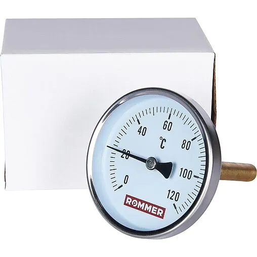 Термометр биметаллический Rommer 80мм 120°С гильза 100мм ½&quot; RIM-0001-801015