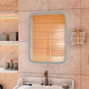 Зеркало с подсветкой Continent Glamour Led 60x80 с часами, с подогревом белый ЗЛП264, 5