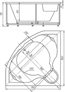 Ванна акриловая с гидромассажем Aquatek Сириус 164х164 с фронтальной панелью, с каркасом (вклеенный), с гидромассажем (пневмоуправление) SIR164-0000006 Ванна акриловая с гидромассажем Aquatek Сириус 164х164 с фронтальной панелью, с каркасом (вклеенный), с гидромассажем (пневмоуправление) SIR164-0000006, 2