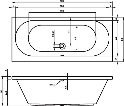 Ванна акриловая Riho CAROLINA 180x80 B056001005