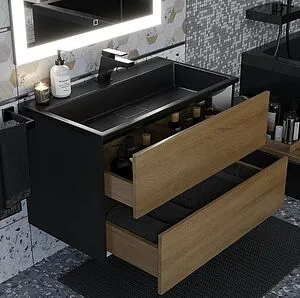 Тумба-умывальник подвесная Uperwood Barsa 80 дуб сонома/чёрный матовый 293020541, 4