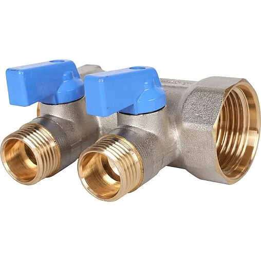 Коллектор запорный проходной 2 отвода синий 1&quot;в/н x ½&quot;н Stout SMB 6211 011202