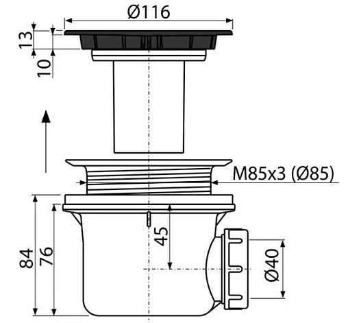 Сифон для душевого поддона AlcaPlast чёрный матовый A49BLACK