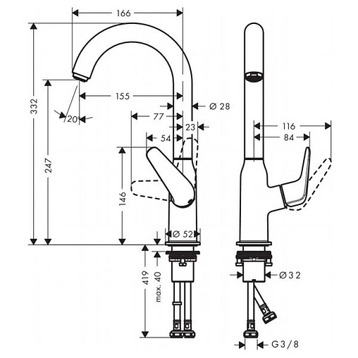 Смеситель для раковины Hansgrohe Novus 240 хром 71128000