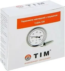 Термометр биметаллический накладной TIM 63мм 120°С от 1 до 2&quot; Y-63A-120, 5