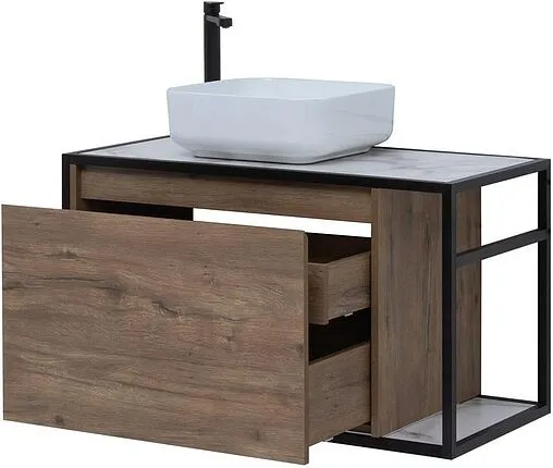 Тумба-умывальник подвесная Aquanet Nova Lite LOFT 90 L дуб рустикальный 00261660+