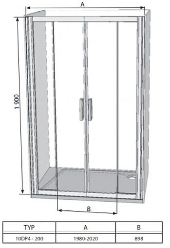 Дверь в нишу 2000мм прозрачное стекло Ravak 10° 10DP4-200 0ZKK0U00Z1