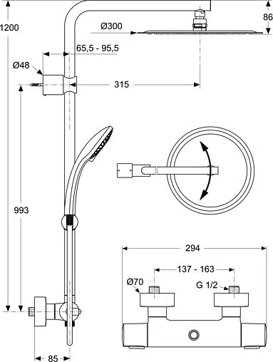 Душевая система с термостатом для душа Ideal Standard IdealRain хром A6246AA Душевая система с термостатом для душа Ideal Standard IdealRain хром A6246AA
