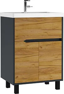 Тумба-умывальник напольный Домино Karat 60 дуб вотан/антрацит DK3210T+4627173210164, 1