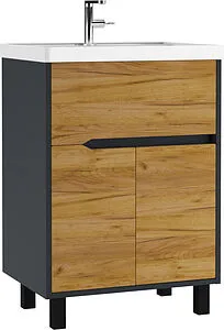 Тумба-умывальник напольная Домино Karat 60 дуб вотан/антрацит DK3210T+4627173210164, 1