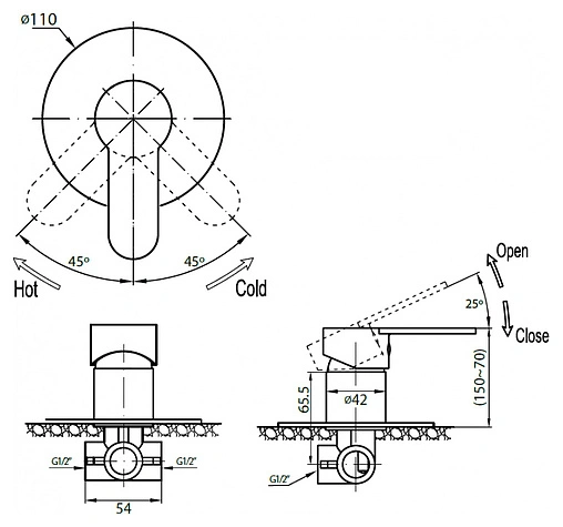 Смеситель для душа скрытого монтажа Cezares Laconico хром LACONICO-C-DI-01