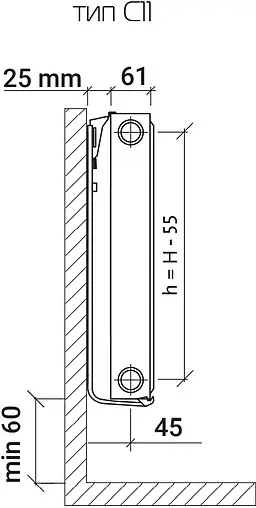 Радиатор стальной панельный Royal Thermo COMPACT тип 11 600 x 1000 мм Bianco Traffico C11-600-1000/9016