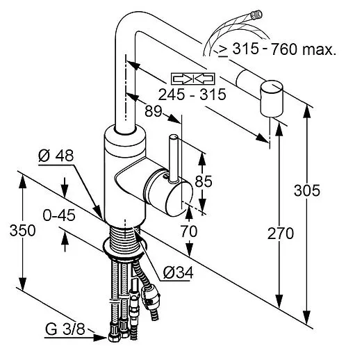 Смеситель для кухни с выдвижным изливом Kludi L-ine хром 428210577