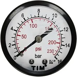 Манометр аксиальный TIM 50мм 16 бар ¼&quot; Y-50T-16, 1