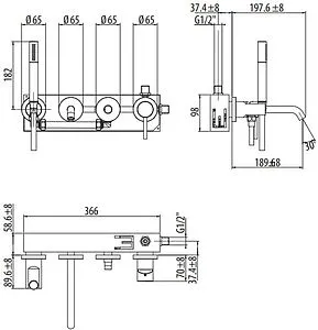 Смеситель для ванны скрытого монтажа Gattoni Circle Two чёрный матовый 9105/91NO Смеситель для ванны скрытого монтажа Gattoni Circle Two чёрный матовый 9105/91NO, 2