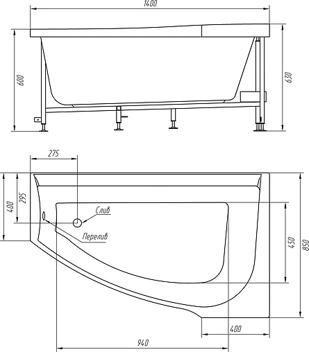 Ванна акриловая BellRado Мэги 140x85 R BR7011025-00(R)