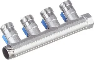 Коллектор запорный проходной 4 отвода синий ¾"в/н x ¾"ек Henco VB050504-BLAUW Коллектор запорный проходной 4 отвода синий ¾"в/н x ¾"ек Henco VB050504-BLAUW, 2