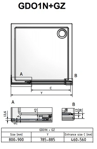 Дверь в нишу 900мм прозрачное стекло Roltechnik Elegant Neo Line GDO1N+GZ/900 188-9000000-00-02+190-0000000-00