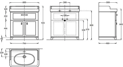 Тумба-умывальник напольная Kerama Marazzi Pompei 80 белый PO.N.80.1\WHT+PO.wb.80