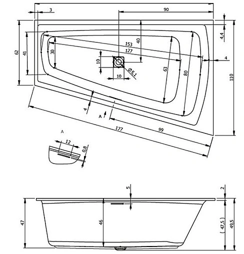Ванна акриловая Riho STILL SMART LED 170x110 L B102003005