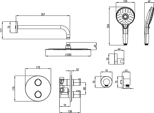 Душевая система с термостатом для душа Lemark Yeti хром LM7829C
