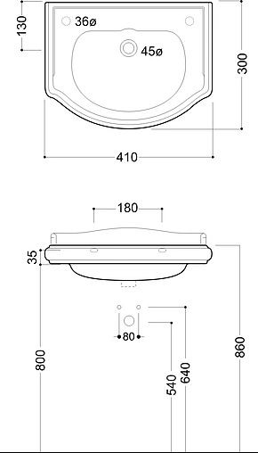 Раковина Kerasan Retro 41 белый 103301*1 dx