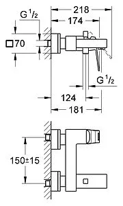 Смеситель для ванны Grohe Eurocube хром 23140000 Смеситель для ванны Grohe Eurocube хром 23140000, 2