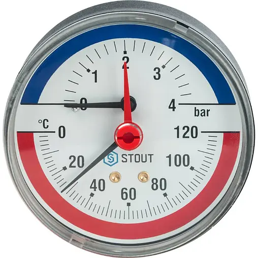 Термоманометр аксиальный Stout 80мм 4 бар 120°С ½&quot; SIM-0005-800415