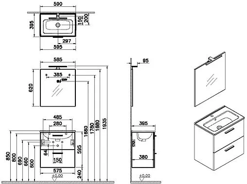 Комплект мебели подвесной VitrA Mia 60 кордоба 75103