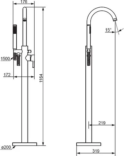 Смеситель для ванны напольный Damixa Scandinavian Pure чёрный матовый 365000300 Смеситель для ванны напольный Damixa Scandinavian Pure чёрный матовый 365000300