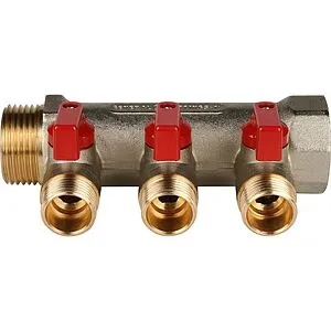 Коллектор запорный проходной 3 отвода красный 1&quot;в/н x ½&quot;н Stout SMB 6200 011203, 4