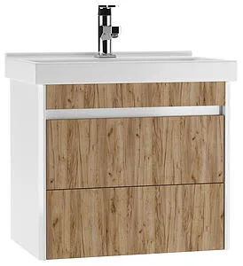 Тумба-умывальник подвесной Домино Uno 60 дуб вотан/белый DU1512T+WB.FN/Fest/60-C/WHT.G/S1, 1