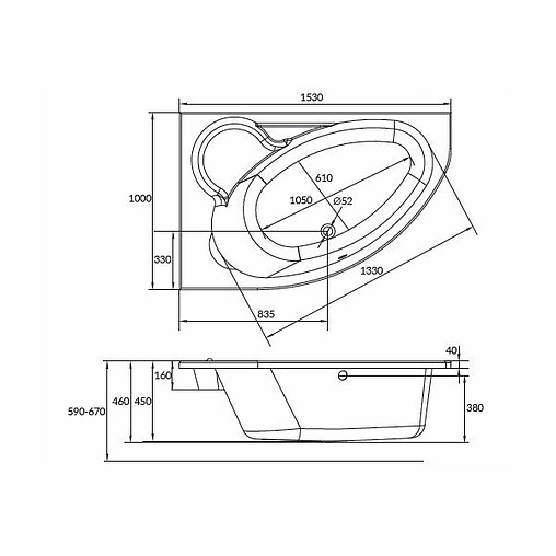 Ванна акриловая Cersanit Kaliope 153x100 L 63441