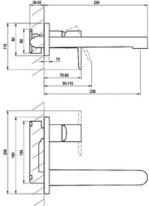 Смеситель для раковины из стены Ravak Puri чёрный матовый X070184 Смеситель для раковины из стены Ravak Puri чёрный матовый X070184, 2