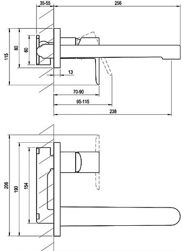 Смеситель для раковины из стены Ravak Puri чёрный матовый X070184 Смеситель для раковины из стены Ravak Puri чёрный матовый X070184