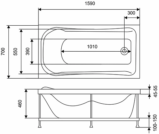 Ванна акриловая Eurolux Akra 160х70 E1016070002 Ванна акриловая Eurolux Akra 160х70 E1016070002