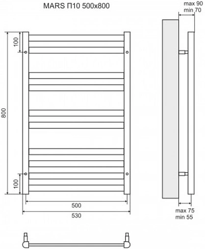 Полотенцесушитель водяной лесенка Lemark Mars П10 500x800 полированная сталь LM35810