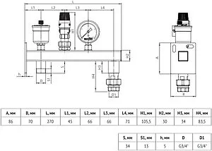Группа безопасности расширительного бака до 50 кВт ¾&quot; 3 бар Uni-Fitt 256D3230, 2