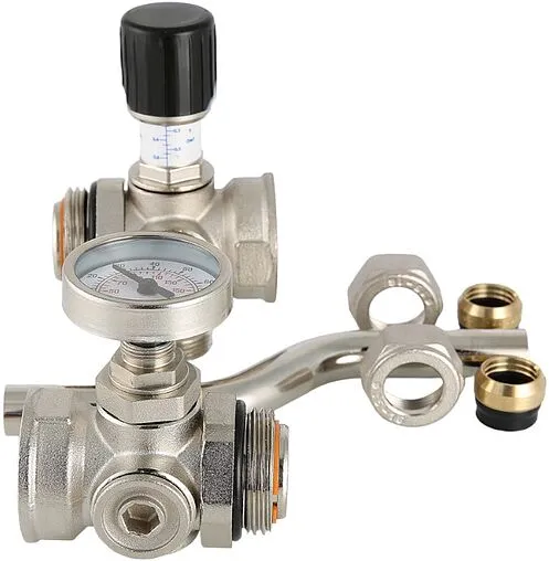 Байпас проходной с перепускным клапаном и термометром (0-80°С) 1&quot;в x 1&quot;н Valtec VT.0667T.0.0