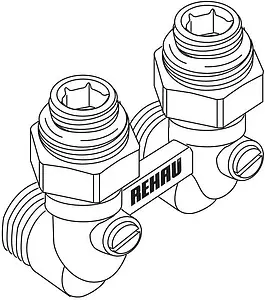 Узел нижнего подключения радиатора угловой ¾"ек x ¾"нг (½"н) Rehau 12407371001 Узел нижнего подключения радиатора угловой ¾"ек x ¾"нг (½"н) Rehau 12407371001, 2