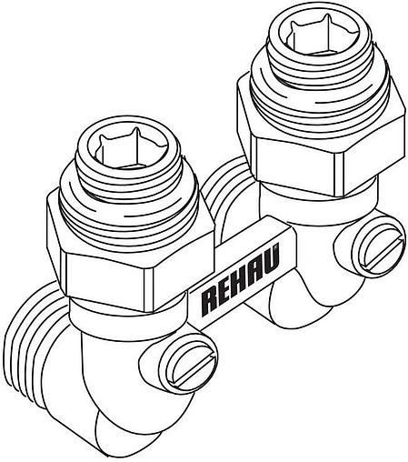 Узел нижнего подключения радиатора угловой ¾"ек x ¾"нг (½"н) Rehau 12407371001